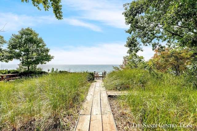 exterior space featuring a water view