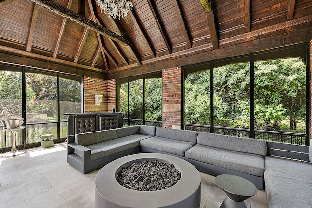 1771 Balmoral Dr, Detroit, MI 48203 - sunroom with vaulted ceiling with beams and wood ceiling