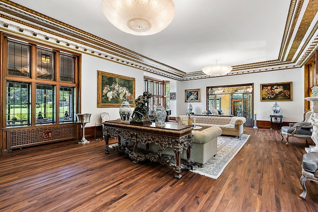 1771 Balmoral Dr, Detroit, MI 48203 - living area featuring plenty of natural light, dark wood-style floors, and crown molding