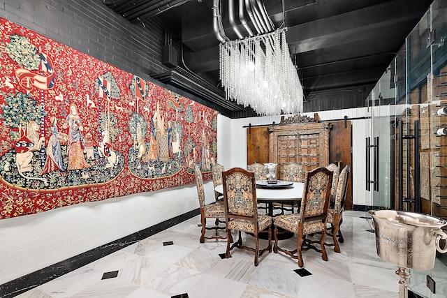 1771 Balmoral Dr, Detroit, MI 48203 - dining room featuring a barn door and marble finish floor