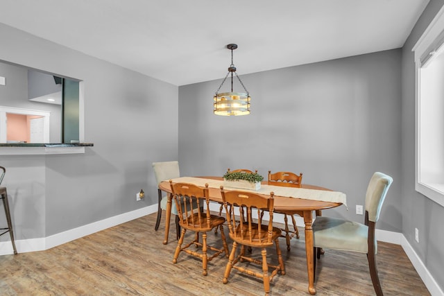 dining space featuring baseboards and wood finished floors