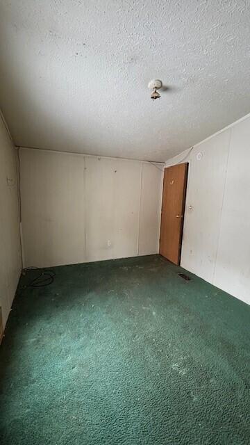 spare room featuring carpet floors and a textured ceiling