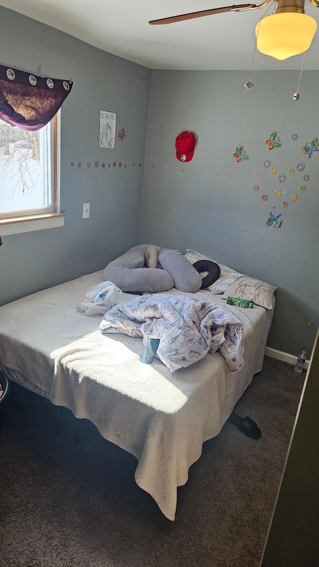 bedroom with carpet floors and ceiling fan