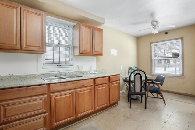 kitchen with plenty of natural light, light countertops, and a sink