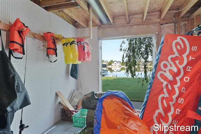 mudroom featuring a water view