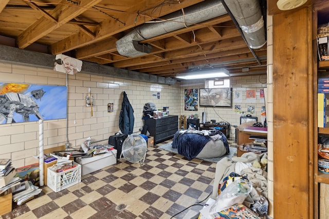 below grade area with tile patterned floors