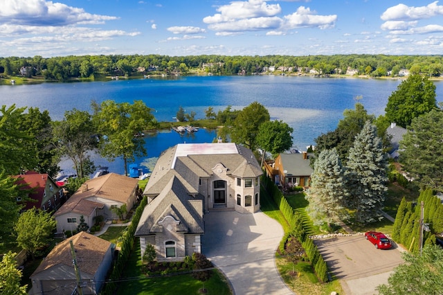 aerial view with a water view