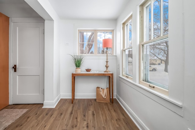 interior space with baseboards and wood finished floors