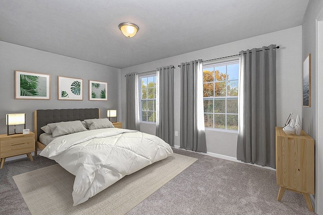 carpeted bedroom with multiple windows and baseboards