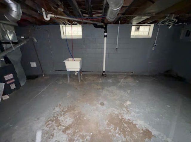 basement with a sink