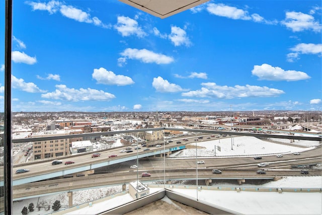 bird's eye view with a city view