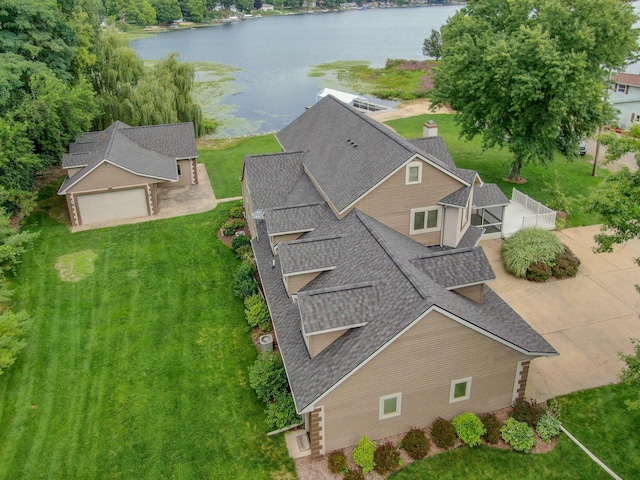 aerial view with a water view