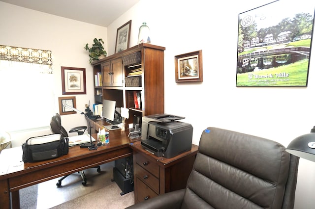 view of carpeted office space