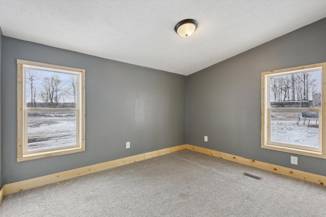 4087 Amble Rd, Coral, MI 49322 - empty room with lofted ceiling, a healthy amount of sunlight, visible vents, and carpet flooring