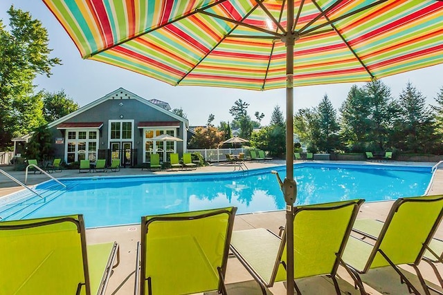 view of pool with fence and a fenced in pool