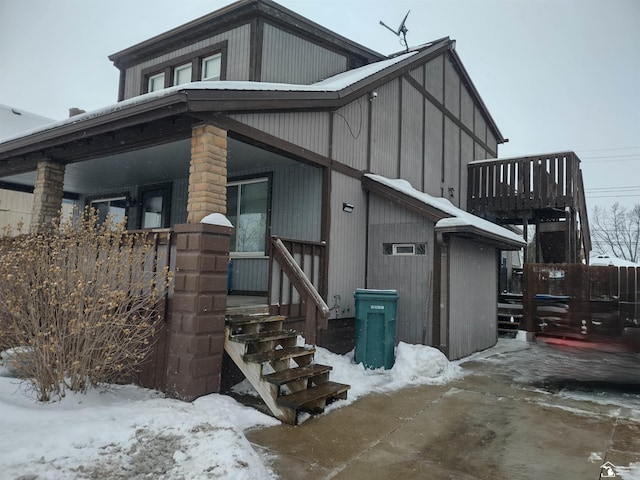 view of snow covered property