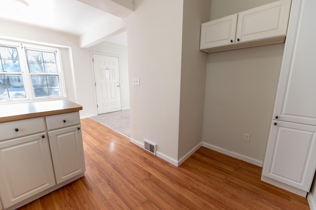 18953 Woodcrest St, Harper Woods, MI 48225 - interior space with light wood finished floors, visible vents, white cabinets, and light countertops