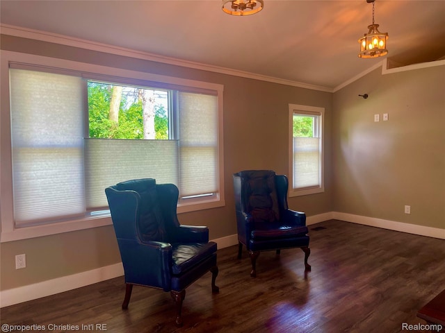 21865 Novi Rd, Northville, MI 48167 - sitting room with crown molding, wood finished floors, and vaulted ceiling