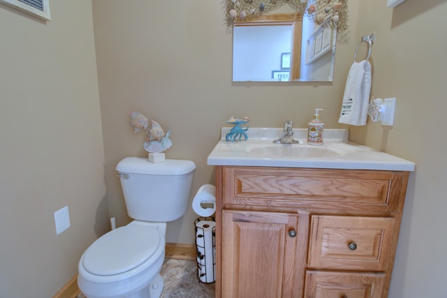 half bathroom featuring toilet, visible vents, and vanity