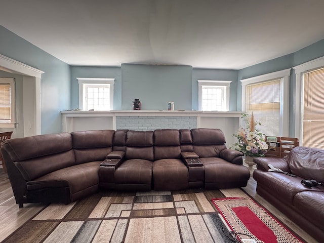 living room with a healthy amount of sunlight and wood finished floors