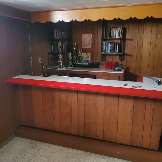 bar featuring indoor wet bar and wood walls