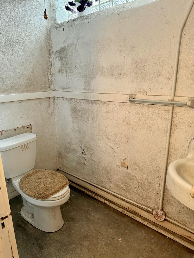 bathroom with concrete flooring and toilet