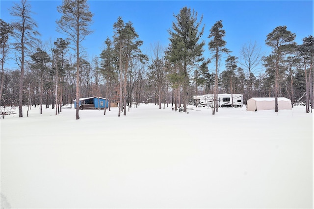 view of yard layered in snow