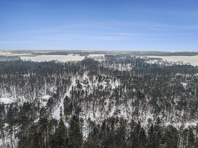 snowy aerial view featuring a view of trees