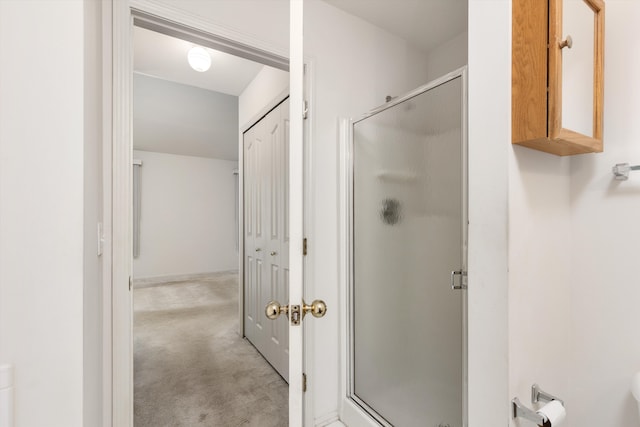 bathroom featuring a shower stall