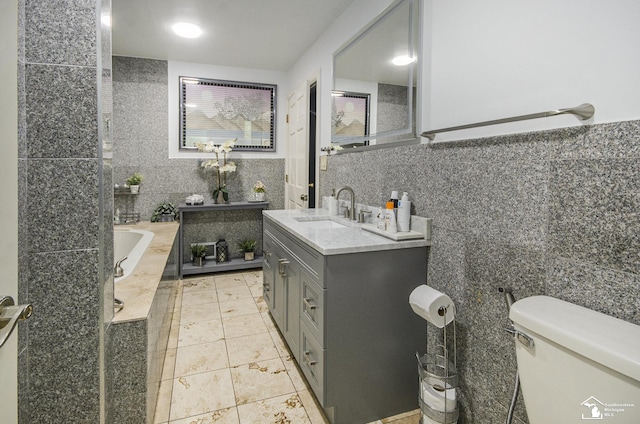 7740 Ternes St, Dearborn, MI 48126 - full bathroom featuring tile walls, toilet, tile patterned floors, vanity, and a bath