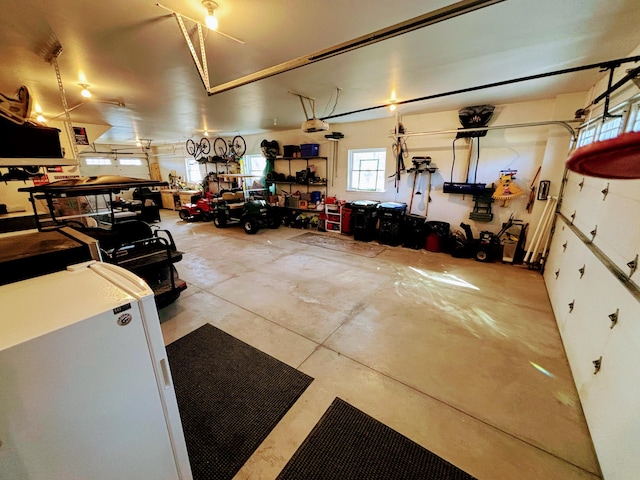garage with a garage door opener