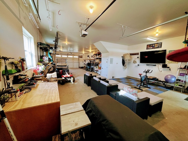 garage with a garage door opener