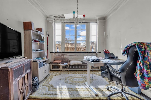 office space featuring ornamental molding