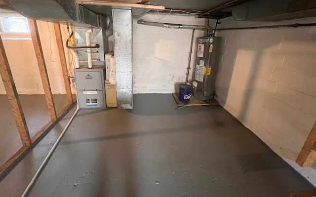 basement featuring water heater