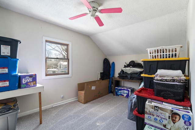 storage area featuring a ceiling fan