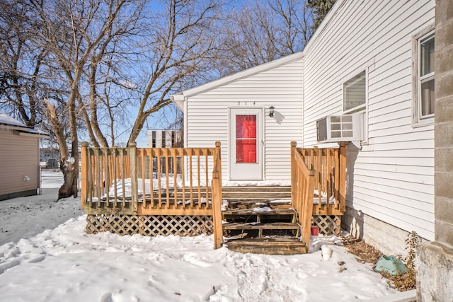 view of snow covered deck