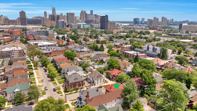 birds eye view of property with a view of city