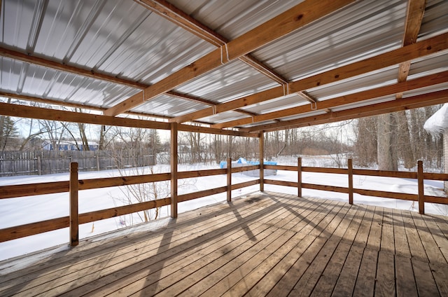 view of snow covered deck