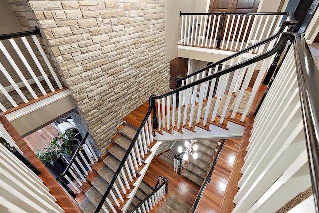 stairs featuring wood finished floors