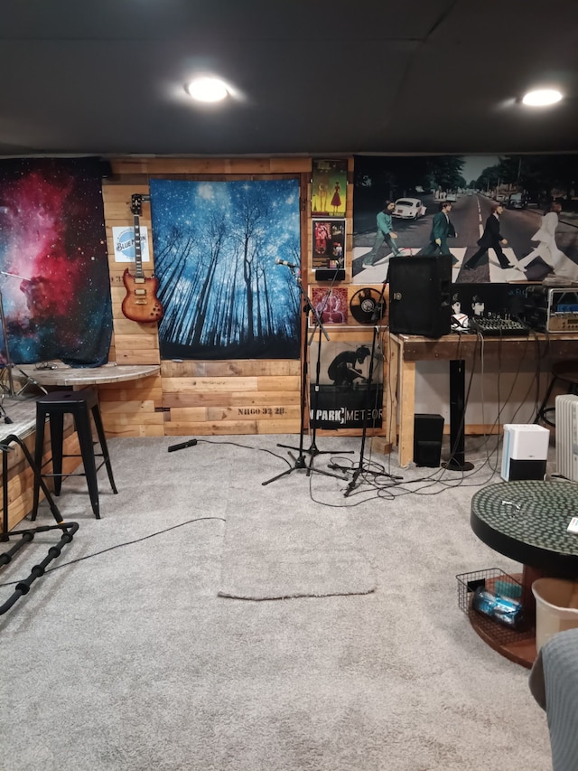 3342 Oak Grove Rd, Howell, MI 48855 - playroom with wood walls and carpet