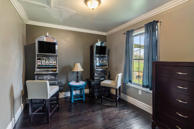 3342 Oak Grove Rd, Howell, MI 48855 - office space with baseboards, ornamental molding, and dark wood finished floors