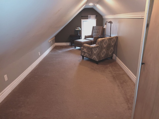 3342 Oak Grove Rd, Howell, MI 48855 - living area with carpet floors, baseboards, and lofted ceiling
