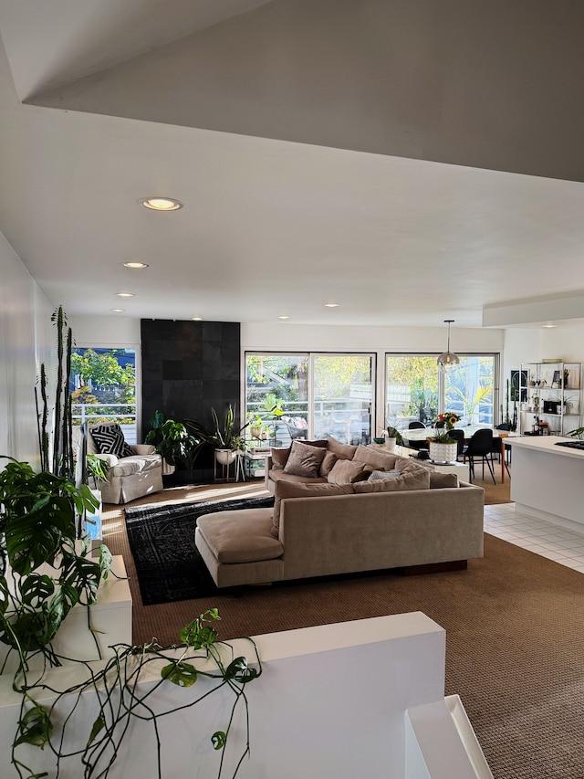 living room featuring recessed lighting