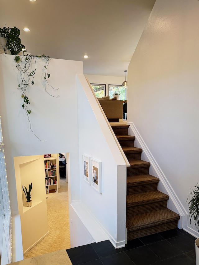 stairs with recessed lighting