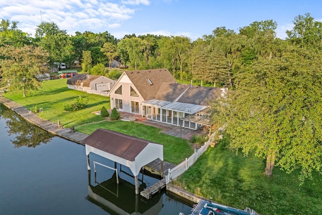 aerial view with a water view