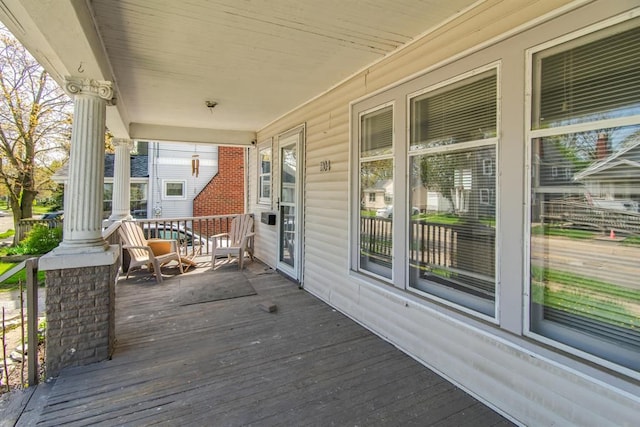 wooden deck with covered porch