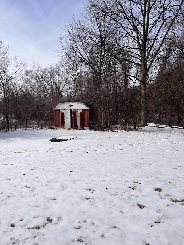 view of yard covered in snow