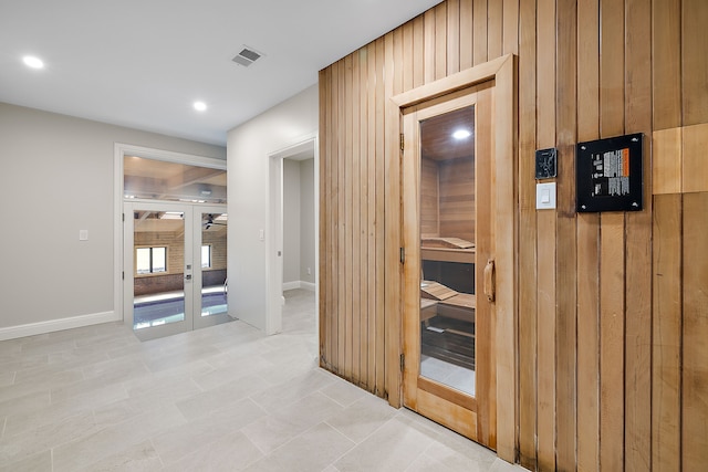 view of sauna with baseboards and recessed lighting