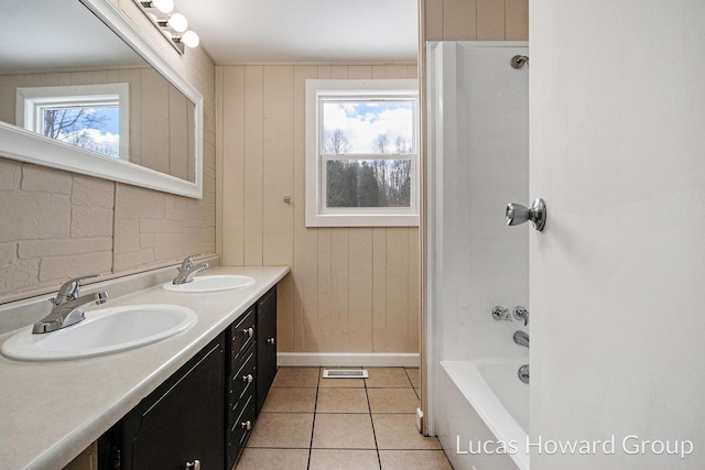 bathroom featuring double vanity, tile patterned flooring, a sink, and visible vents