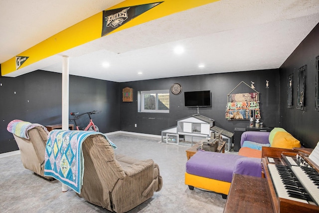 living room with baseboards and recessed lighting